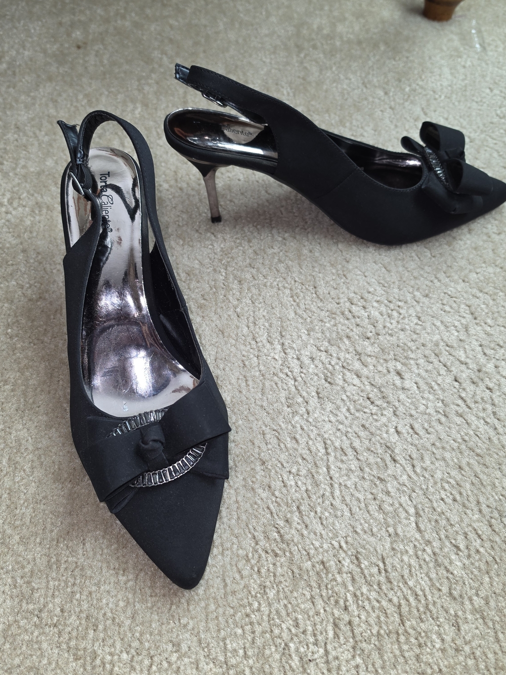 Black Bow Slingback Heels with Metallic Stiletto Size 12 - Picture 3 of 8
